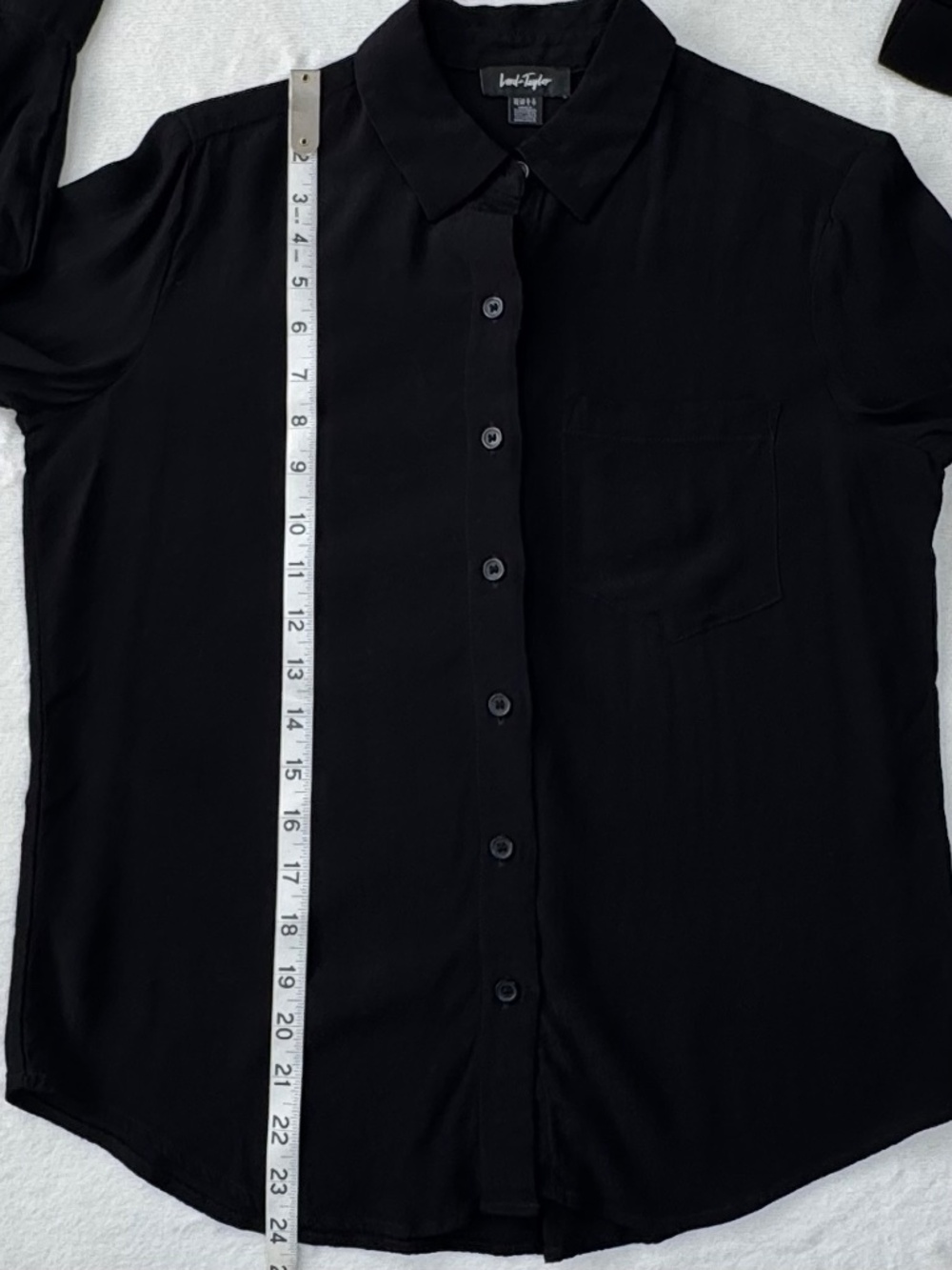 Lord & Taylor Long Sleeve Button Down Pocket Viscose Shirt Black Petite Small - Picture 14 of 15